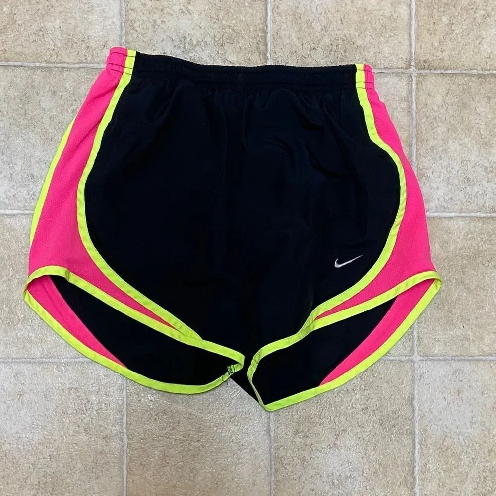Nike Women's Athletic Shorts - Black with Pink and Yellow Accents